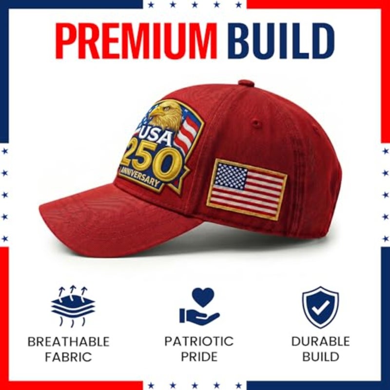 250th Anniversary USA Hat Gold Bald Eagle and Flag America 250 Anniversary Embroide Baseball Cap 4th of July Hats - Image 4