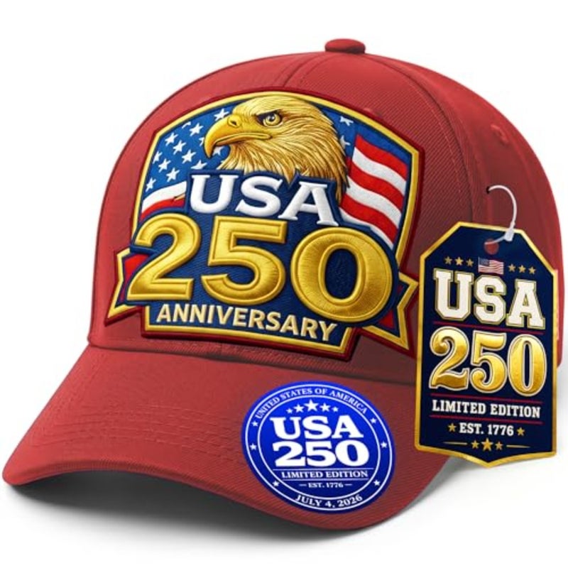 250th Anniversary USA Hat Gold Bald Eagle and Flag America 250 Anniversary Embroide Baseball Cap 4th of July Hats - Image 1
