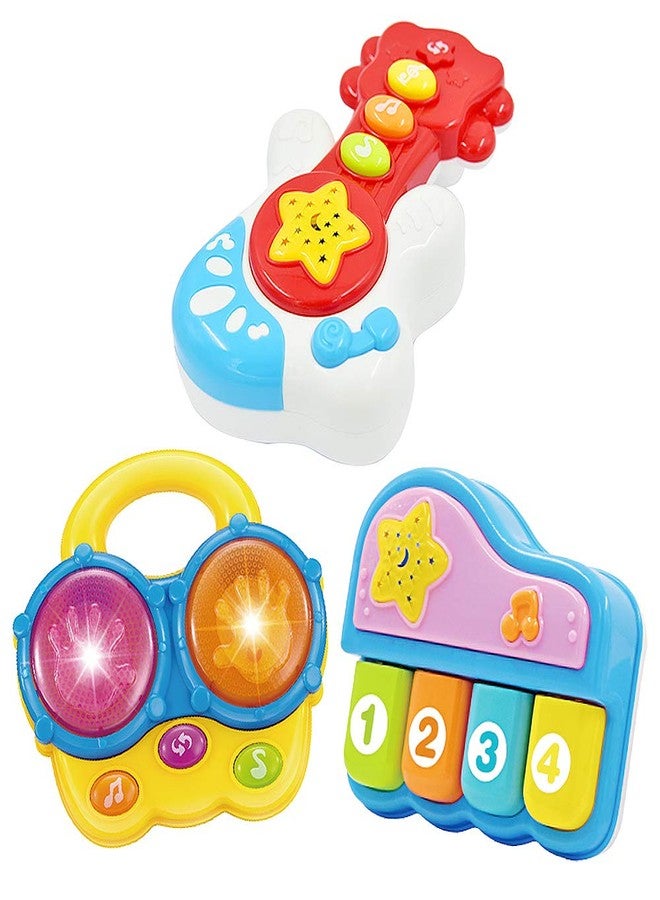 WEofferwhatYOUwant Baby Musical Instrument Set - Piano, Bongo Drums & Guitar - Light-Up Projector Toys for Babies 6+ Months - Educational Multi-Instrument Bundle - Auto Off - Batteries Included - Image 1