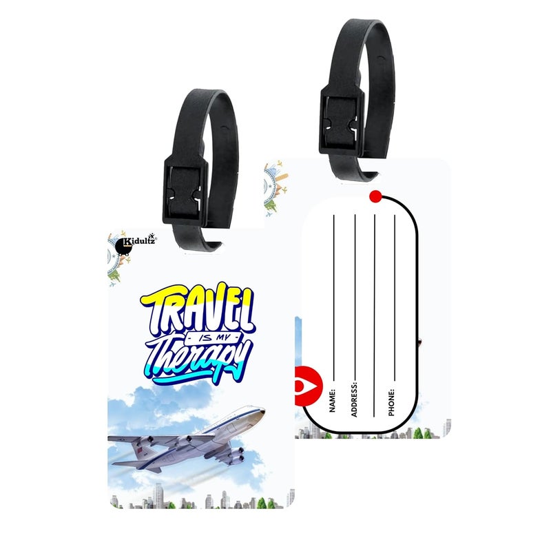 (Set of 10) Synthetic Luggage Tags with Black Strap Loop | Durable, Waterproof, Anti-Break Travel ID Tags for Suitcases, Backpacks, School & Office Bags (Model No.15)