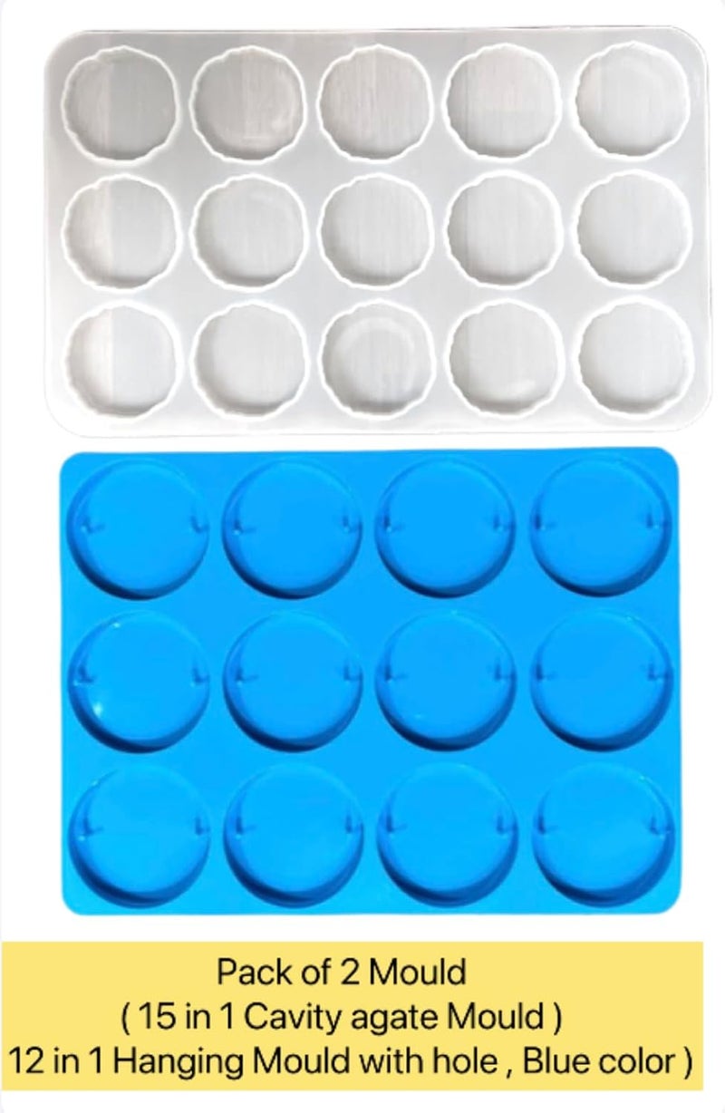 IRIKA 15in1 Agate Cavity Mold 12in1 Round Blue Silicone Mold for Resin Art Perfect for Car Dashboard Decor Pop Sockets Keychains Hanging Ornaments More Soft Reusable Made in India - Image 2