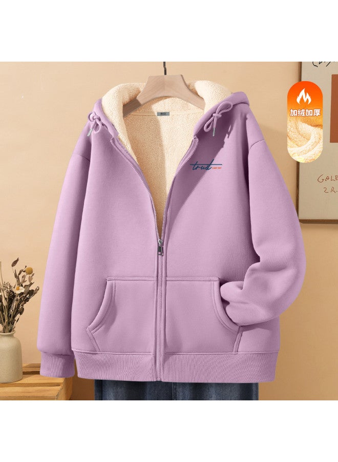 Flying in the snow Fleece Zipper Cardigan Women's Hoodie Winter Loose Fit Large Size Hooded Top - Image 2