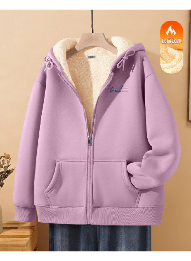 Flying in the snow Fleece Zipper Cardigan Women's Hoodie Winter Loose Fit Large Size Hooded Top - Image 1