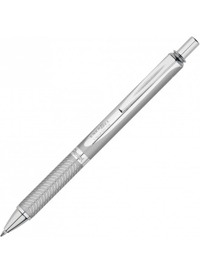 Pentel قلم جيل سائل متميز قابل للسحب من إينرجل، (0.7 مم) طرف معدني، خط متوسط، برميل فضي، حبر أسود - Image 5