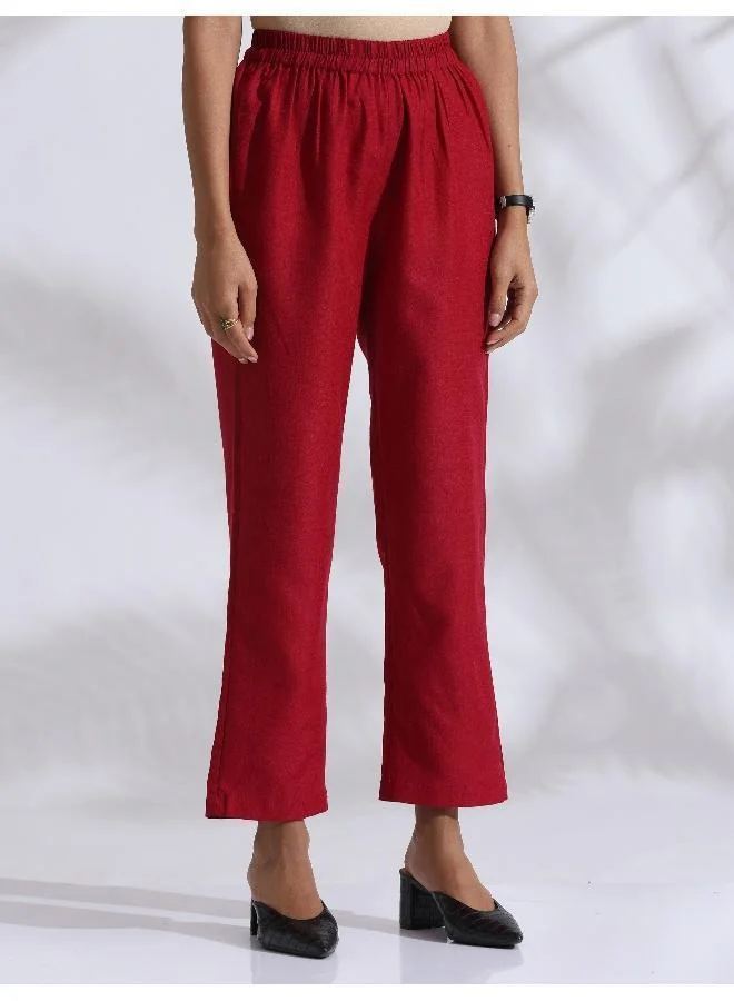 trueBrowns Maroon Slub Kurta Co-ord Set