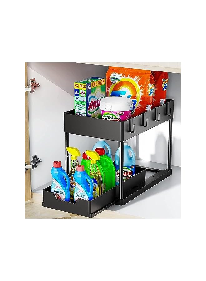 Zaboon Cabinet Basket Organizer 2 Tier Storage Under Cabinet Bathroom Under Sink Organizers And Storage Black Under Sink Storage Multi Purpose Storage Shelf For Kitchen Bathroom Office - Image 2