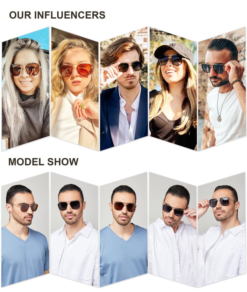 SOJOS Retro Square Polarized Sunglasses for Men Women Goggle Classic Alloy Frame HERO SJ1126 with Gold Frame/Black Rim/Gradient Grey Lens - Image 5