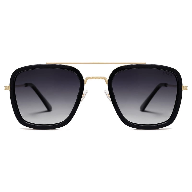 SOJOS Retro Square Polarized Sunglasses for Men Women Goggle Classic Alloy Frame HERO SJ1126 with Gold Frame/Black Rim/Gradient Grey Lens - Image 2