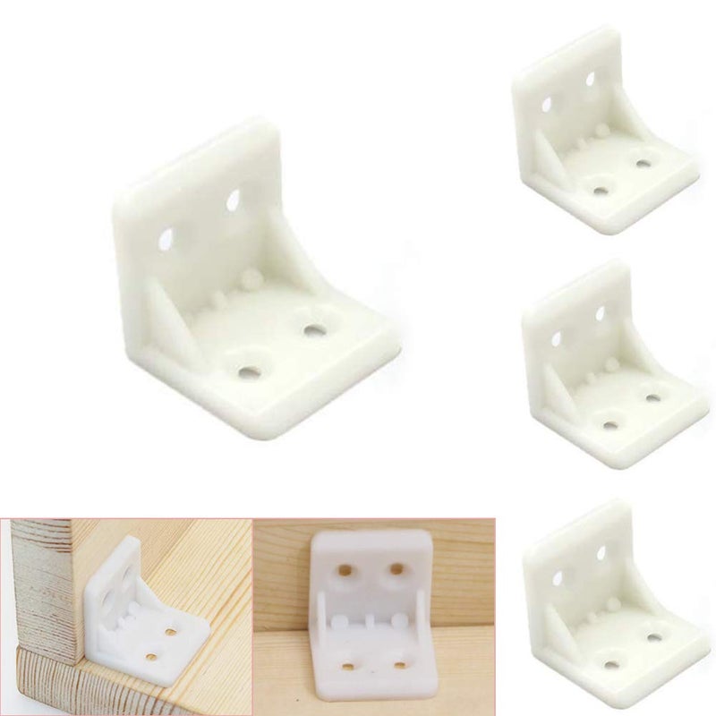 Luckycivia 30Pcs Plastic Furniture Corner Brace 4Hole Right Angle Board Holder L Shape Bracket Shelf Support Corner Brace White