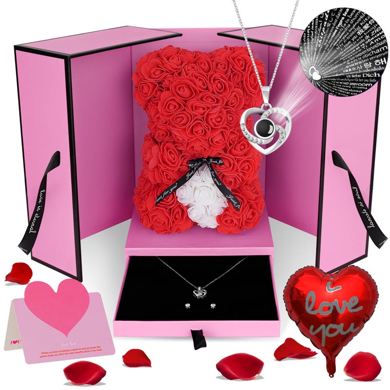 HYRIXDIRECT HYRIXDIRECT Flowers Rose Bear Valentines Day Gifts Lighted up Artificial Forever Rose Everlasting Flower Teddy Bear Gifts for Her Women Mom Wife Wedding Mothers Day 