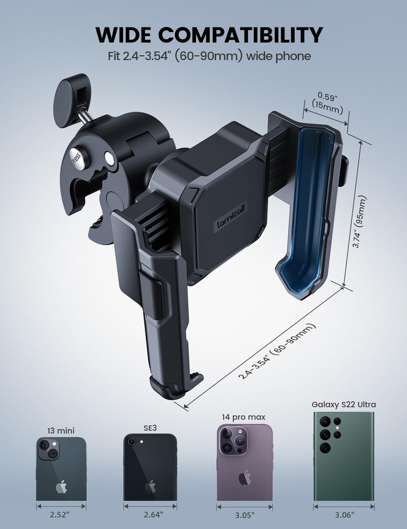 Lamicall Motorcycle Phone Mount Holder - [Camera Friendly] [1s Lock] Bike Phone Holder Handlebar Clamp, Bicycle Scooter Phone Clip, for iPhone 16 Pro Max, 15 14 13 Mini, 2.4~3.54" Wide Phones, Black - Image 5