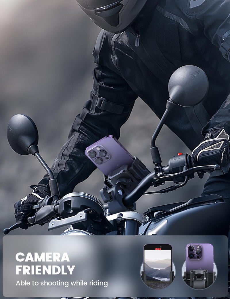 Lamicall Motorcycle Phone Mount Holder - [Camera Friendly] [1s Lock] Bike Phone Holder Handlebar Clamp, Bicycle Scooter Phone Clip, for iPhone 16 Pro Max, 15 14 13 Mini, 2.4~3.54" Wide Phones, Black - Image 2