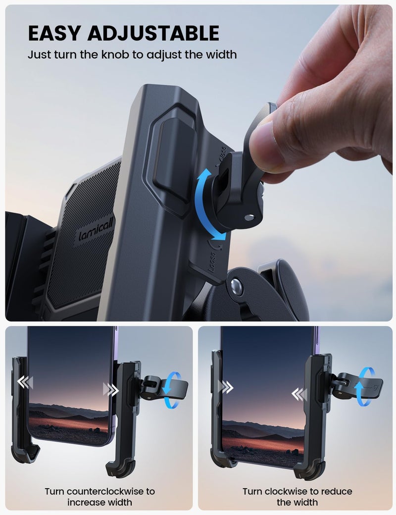 Lamicall Motorcycle Phone Mount Holder - [Camera Friendly] [1s Lock] Bike Phone Holder Handlebar Clamp, Bicycle Scooter Phone Clip, for iPhone 16 Pro Max, 15 14 13 Mini, 2.4~3.54" Wide Phones, Black - Image 3