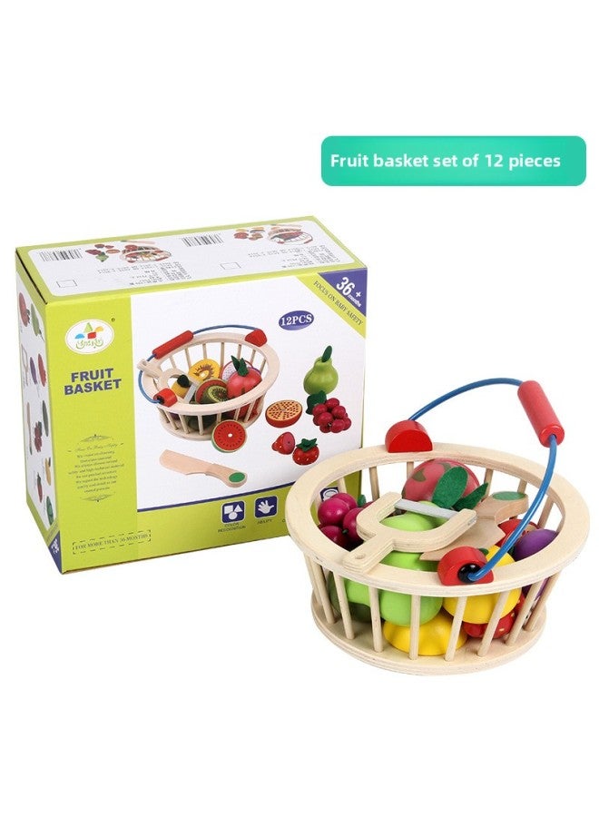 Fruit Basket Shichele Watch Children's Toy Set Wooden Head Magnetic Vegetable Simulation Play House Kitchen Girl Boy-Color:Vegetable Basket Set Of 14  - Image 5