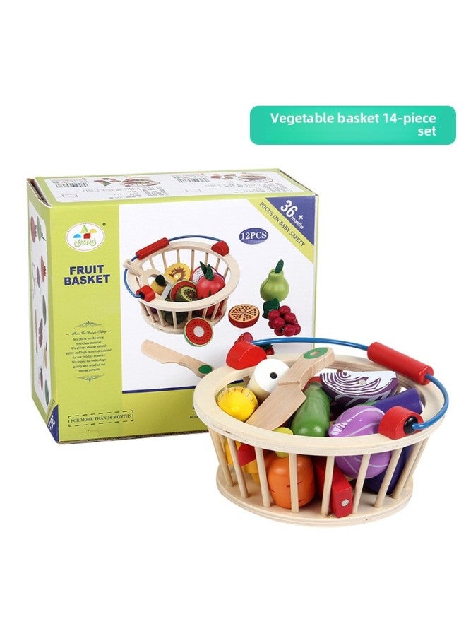 Fruit Basket Shichele Watch Children's Toy Set Wooden Head Magnetic Vegetable Simulation Play House Kitchen Girl Boy-Color:Vegetable Basket Set Of 14  - Image 1