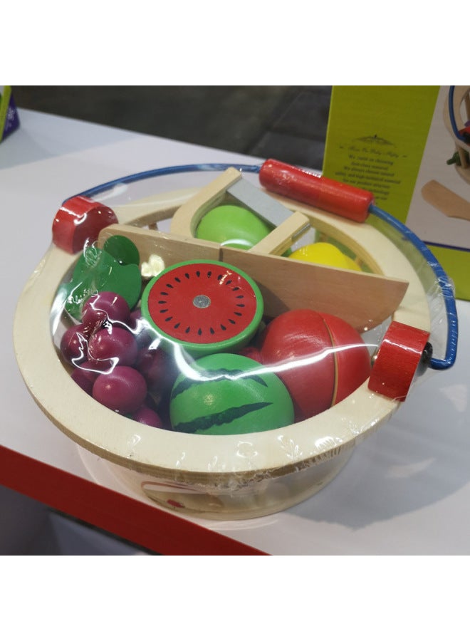Fruit Basket Shichele Watch Children's Toy Set Wooden Head Magnetic Vegetable Simulation Play House Kitchen Girl Boy-Color:Vegetable Basket Set Of 14  - Image 4