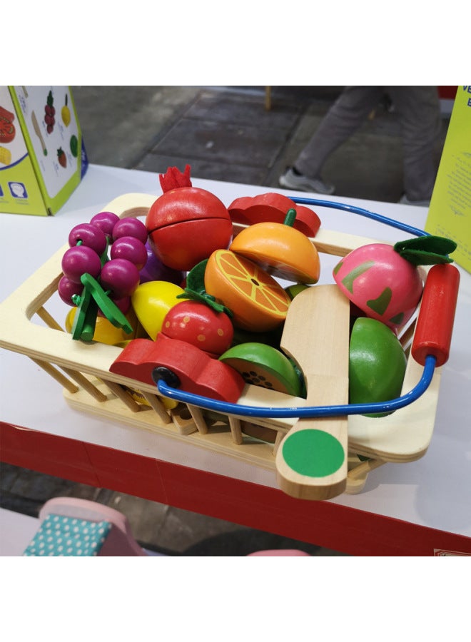 Fruit Basket Shichele Watch Children's Toy Set Wooden Head Magnetic Vegetable Simulation Play House Kitchen Girl Boy-Color:Vegetable Basket Set Of 14  - Image 2
