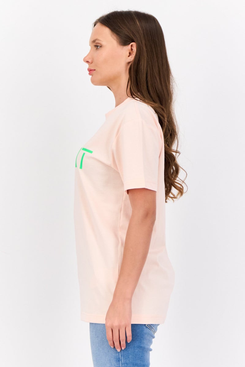 ESPRIT Women Crew Neck Short Sleeves Brand Logo T-Shirt, Peach - Image 4