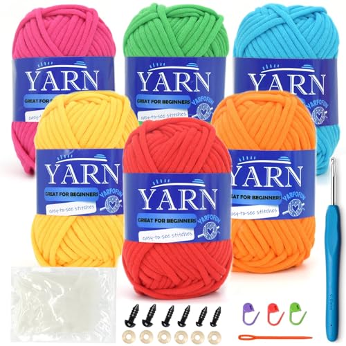 YARFOFUN 6 Pack Beginners Crochet Yarn Cotton for Beginners Crocheting and Knitting Cotton Nylon Blend Easy Yarn for Beginner Crochet KitBright Series - Image 1