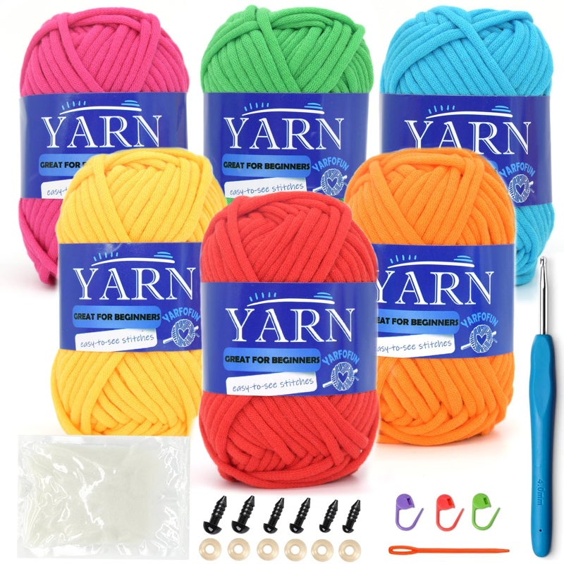 YARFOFUN 6 Pack Beginners Crochet Yarn Cotton for Beginners Crocheting and Knitting Cotton Nylon Blend Easy Yarn for Beginner Crochet KitBright Series - Image 3