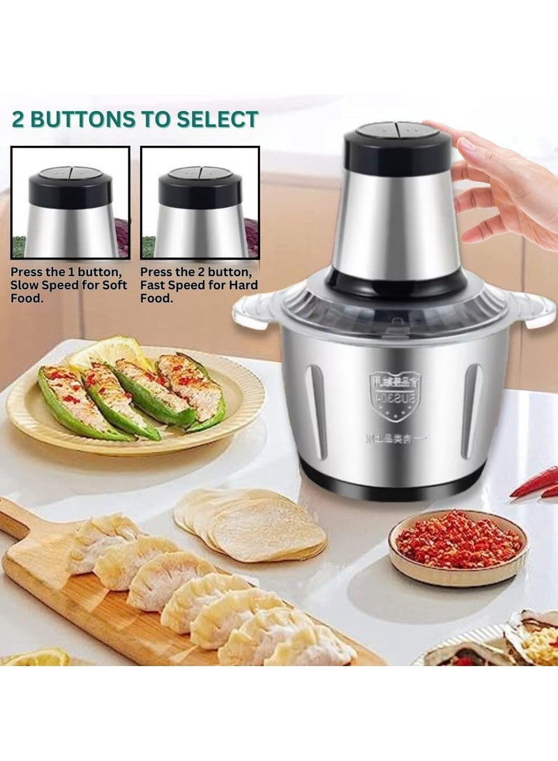 2L Electric Meat Grinder Stainless Steel Electric Meat Chopper Powerful 300W Food Processor Designed For Meat, Vegetables, Fruits, and Nut (2L) - Image 3
