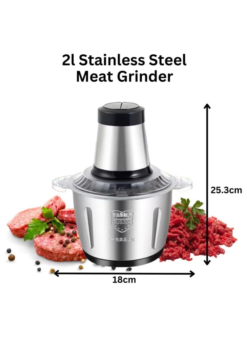 2L Electric Meat Grinder Stainless Steel Electric Meat Chopper Powerful 300W Food Processor Designed For Meat, Vegetables, Fruits, and Nut (2L) - Image 4