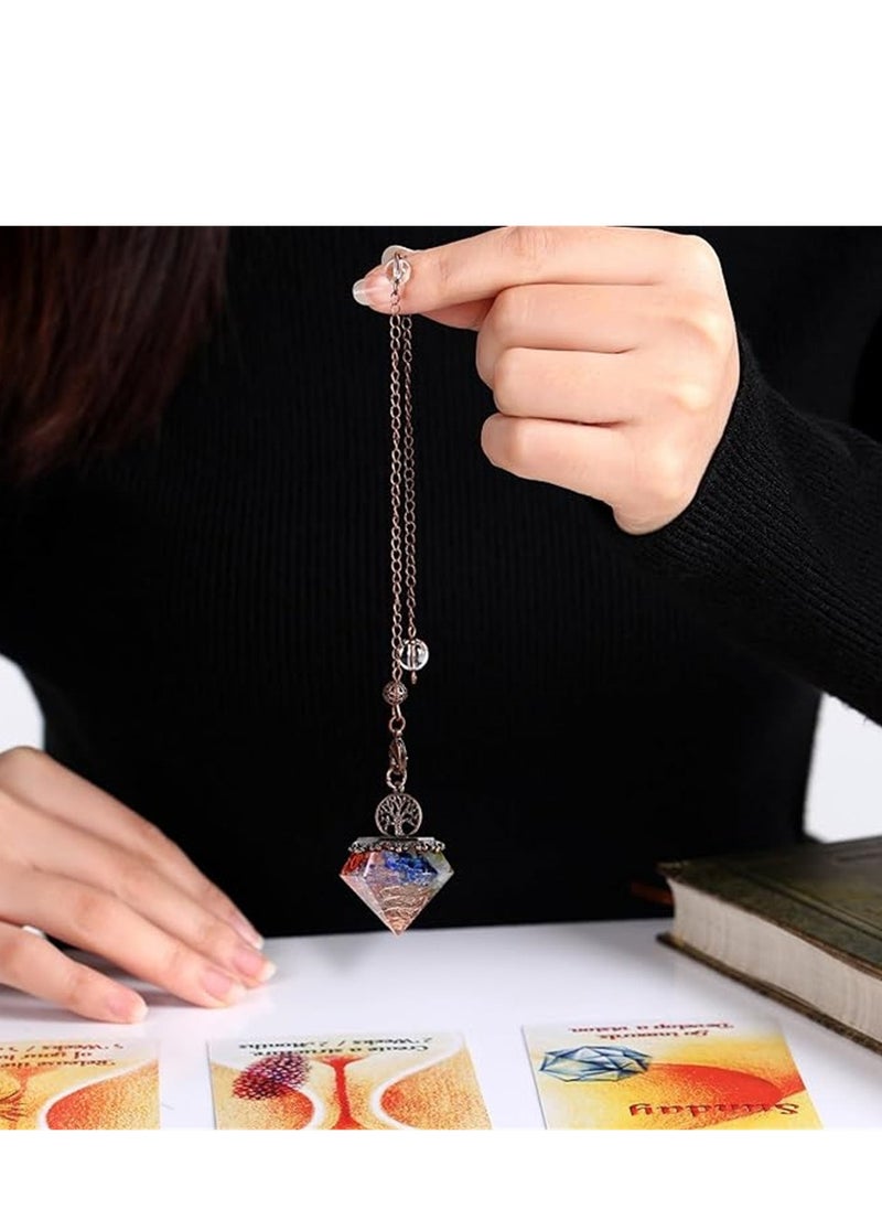KASTWAVE Pendulum Crystal, 7 Chakra Healing Crystal Pendulum for Divination Dowsing Scrying, Vintage Pendulum Crystal Resin Pendant with Bronze Chain Reiki Pendulum, 1 Pcs  - Image 3