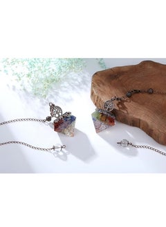 KASTWAVE Pendulum Crystal, 7 Chakra Healing Crystal Pendulum for Divination Dowsing Scrying, Vintage Pendulum Crystal Resin Pendant with Bronze Chain Reiki Pendulum, 1 Pcs  - Image 2