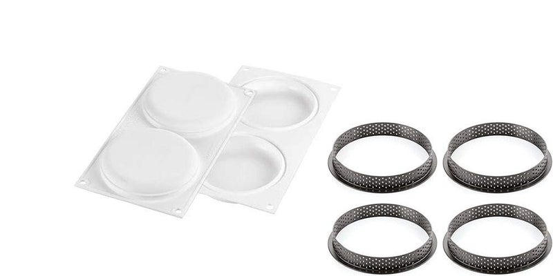 Silikomart Kit Tarte Ring 120 2 Silicone Molds Each with 2 Cavities Each Cavity 413 Inch Diameter x 066 Inch High Plus 4 HeatResistant Perforated Plastic Cutting Rings