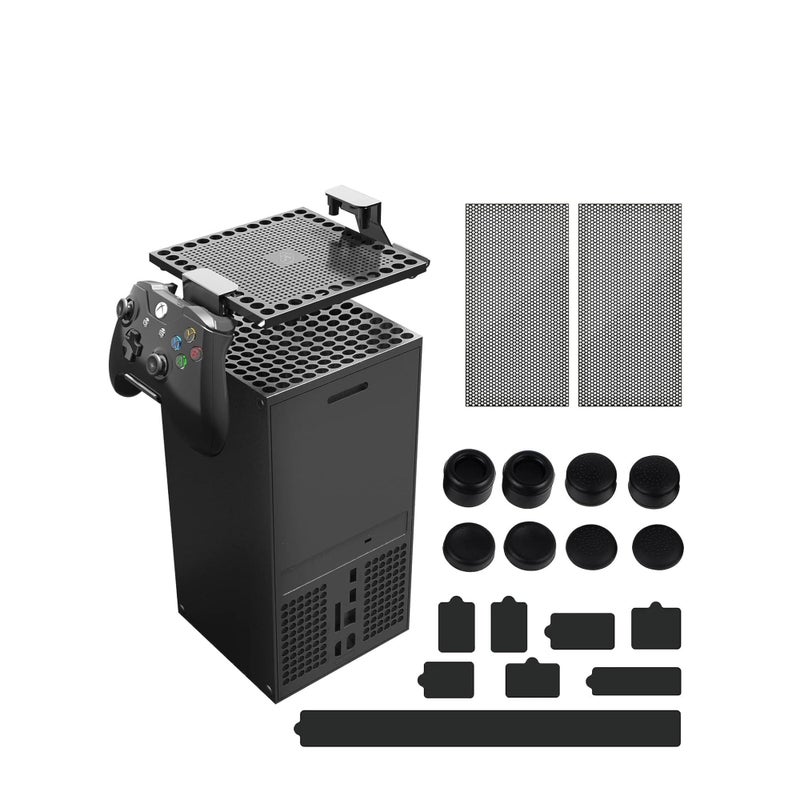SOLARAE Dust Filter Cover for Xbox Series X, Xbox Series X Accessories, 21PCS Xbox Accessories with 1 Top Dust Filter Cover, 2 Holders, 2 Back Dust Filter Covers, 8 Silicone Plugs and 8 Thumb Grip Caps - Image 1
