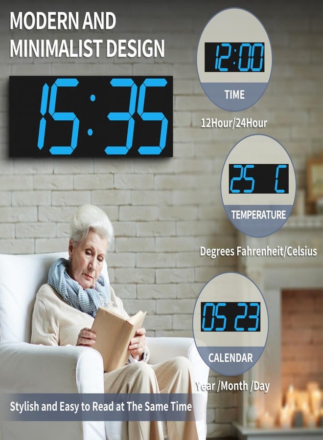 شكوسدا ساعة حائط رقمية كبيرة من CHKOSDA مقاس 18.7 بوصة، ساعة رقمية LED بأرقام كبيرة، ساعة حائط متعددة الوظائف تعمل بجهاز تحكم عن بعد مع مؤقت ومنبه وشاشة عرض للتقويم (أزرق) - Image 5