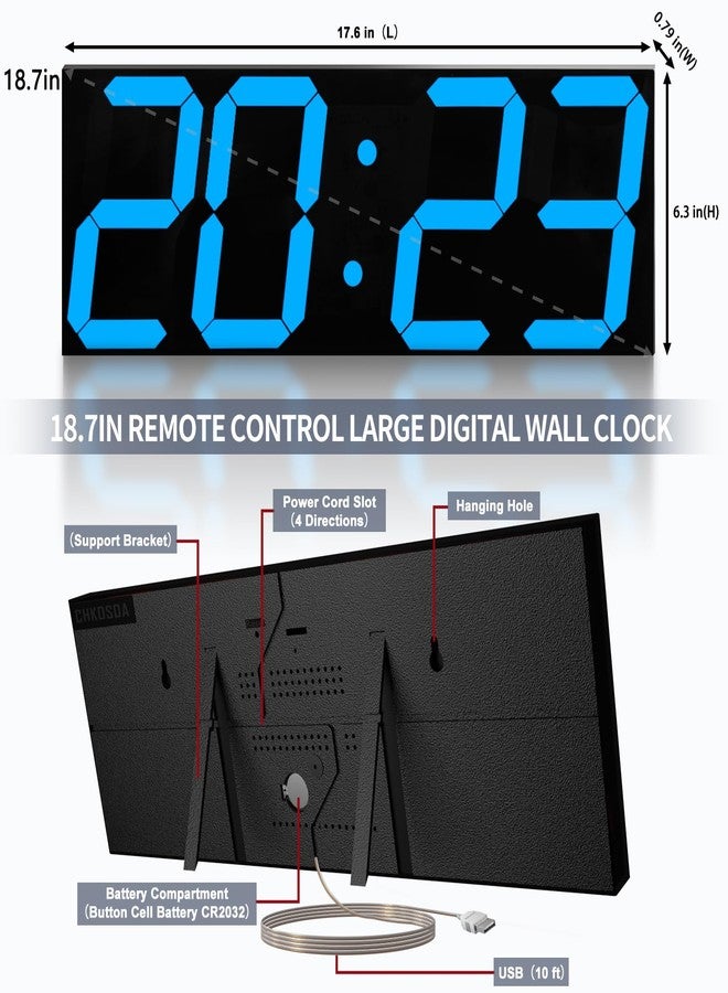 شكوسدا ساعة حائط رقمية كبيرة من CHKOSDA مقاس 18.7 بوصة، ساعة رقمية LED بأرقام كبيرة، ساعة حائط متعددة الوظائف تعمل بجهاز تحكم عن بعد مع مؤقت ومنبه وشاشة عرض للتقويم (أزرق) - Image 2