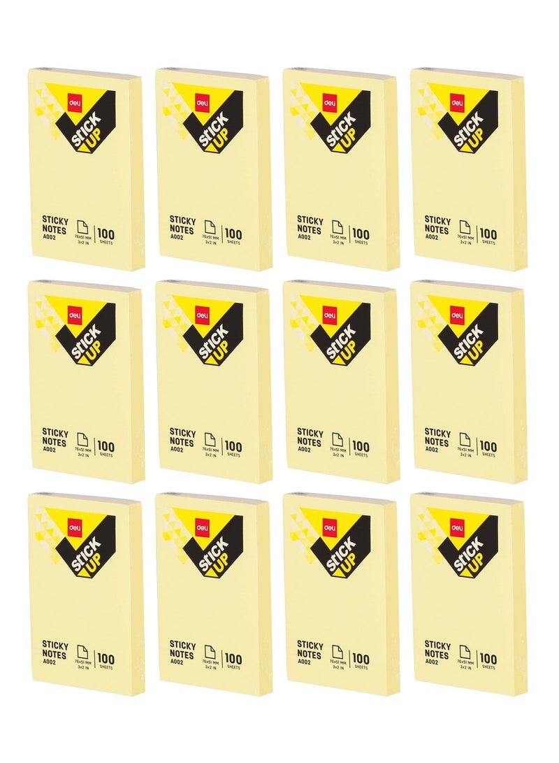 Deli 12-Pad Sticky Notes 2x3 Inch Size Yellow Colour - Image 1