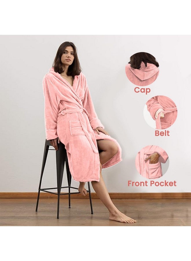MAXOSHINE Bathrobe for Women | Super Soft Plush Fleece Microfiber Spa Unisex Bath Robe for woman | Shower Bath Gown With Hood, Free Size, Pink - Image 5