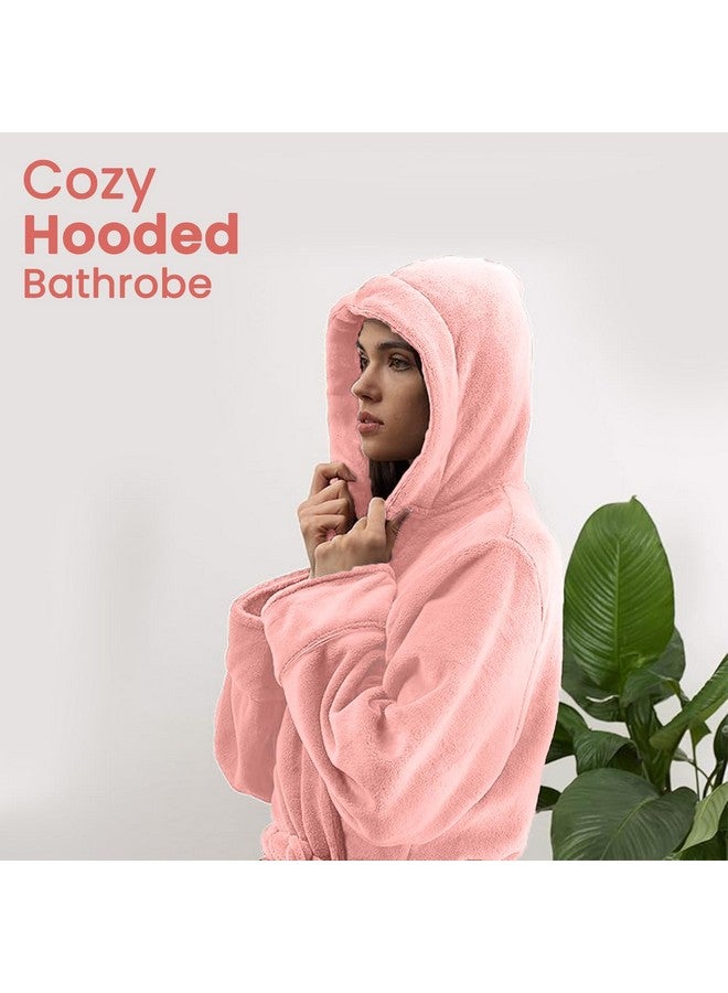 MAXOSHINE Bathrobe for Women | Super Soft Plush Fleece Microfiber Spa Unisex Bath Robe for woman | Shower Bath Gown With Hood, Free Size, Pink - Image 4