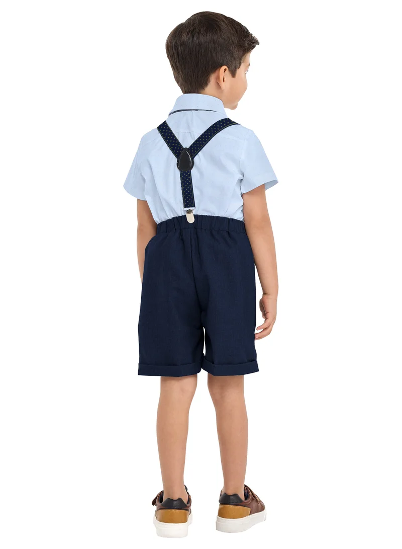 Victor And Jane  Blue Shorts And Braces Set With Shirt And Bow Tie for Men | Best Price UAE
