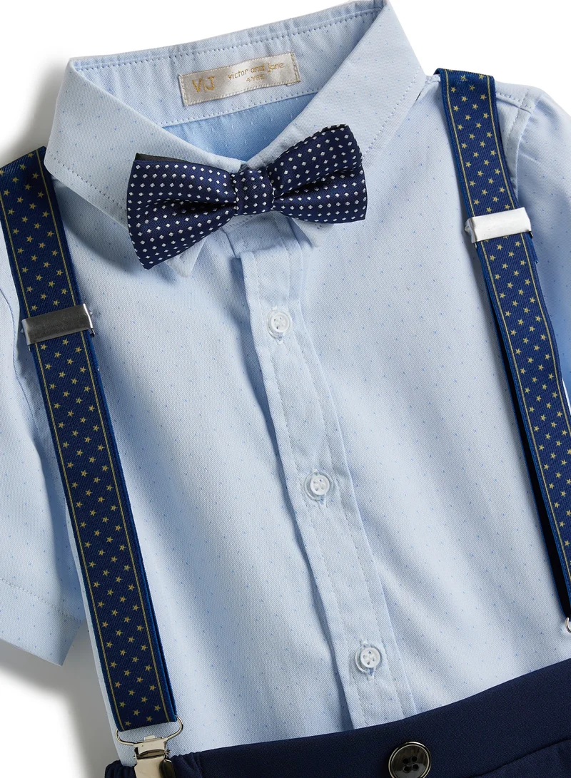 Victor And Jane  Blue Shorts And Braces Set With Shirt And Bow Tie for Men | Best Price UAE