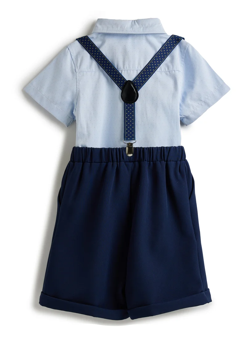 Victor And Jane  Blue Shorts And Braces Set With Shirt And Bow Tie for Men | Best Price UAE