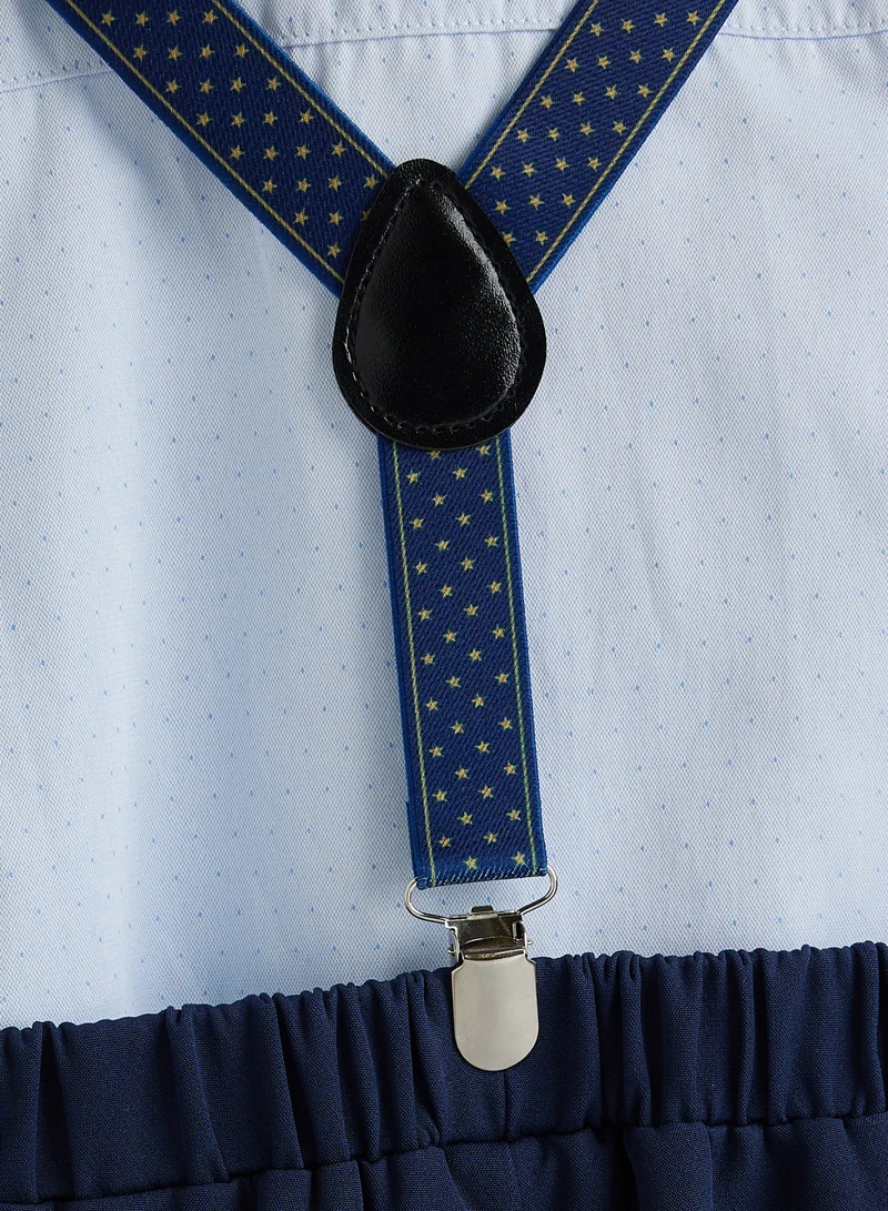 Victor And Jane  Blue Shorts And Braces Set With Shirt And Bow Tie for Men | Best Price UAE