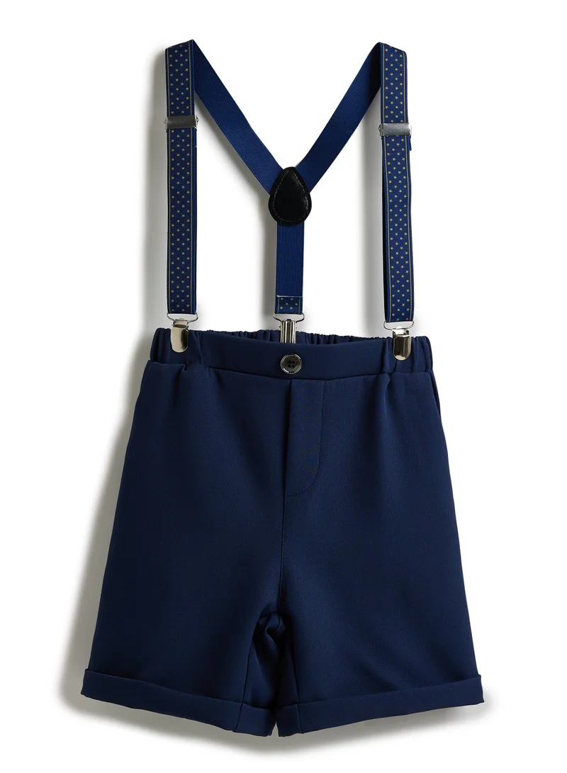 Victor And Jane  Blue Shorts And Braces Set With Shirt And Bow Tie for Men | Best Price UAE