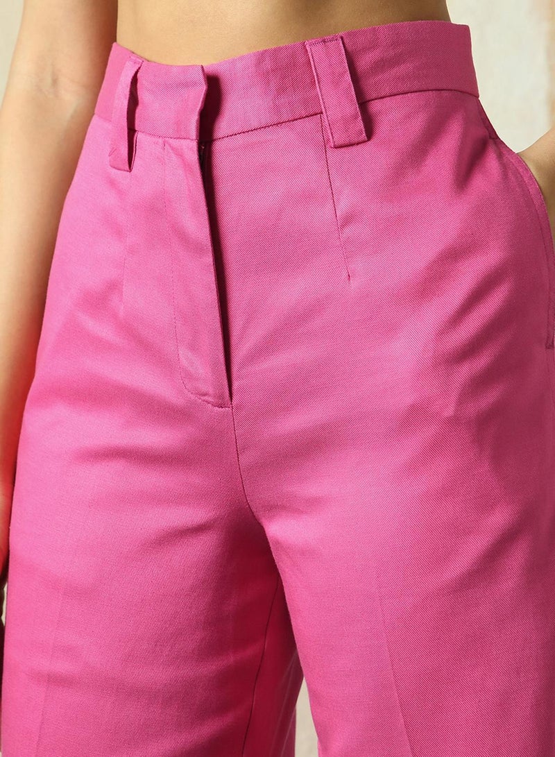 HIGH STAR Women's Magenta Cotton Blend Solid Full Length Chinos Wide Leg Trouser  - Image 5