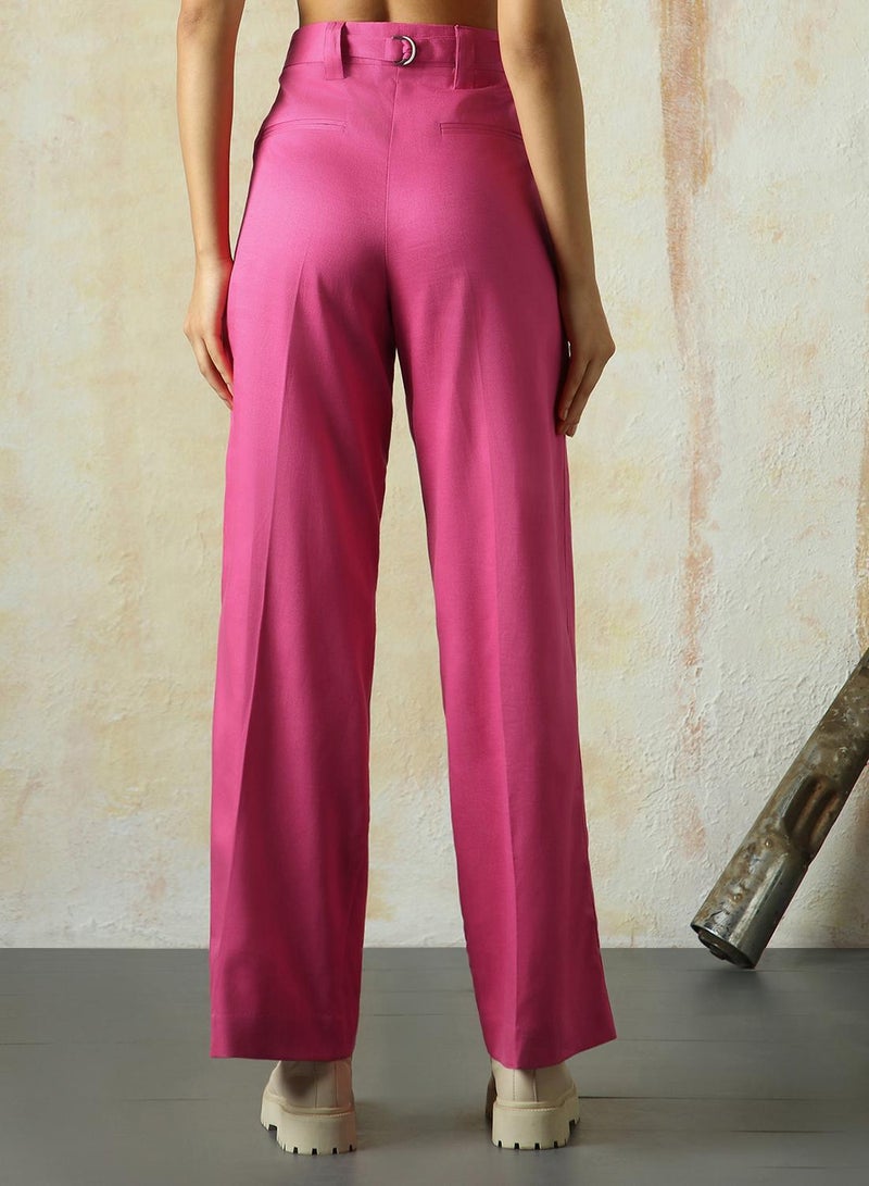 HIGH STAR Women's Magenta Cotton Blend Solid Full Length Chinos Wide Leg Trouser  - Image 4