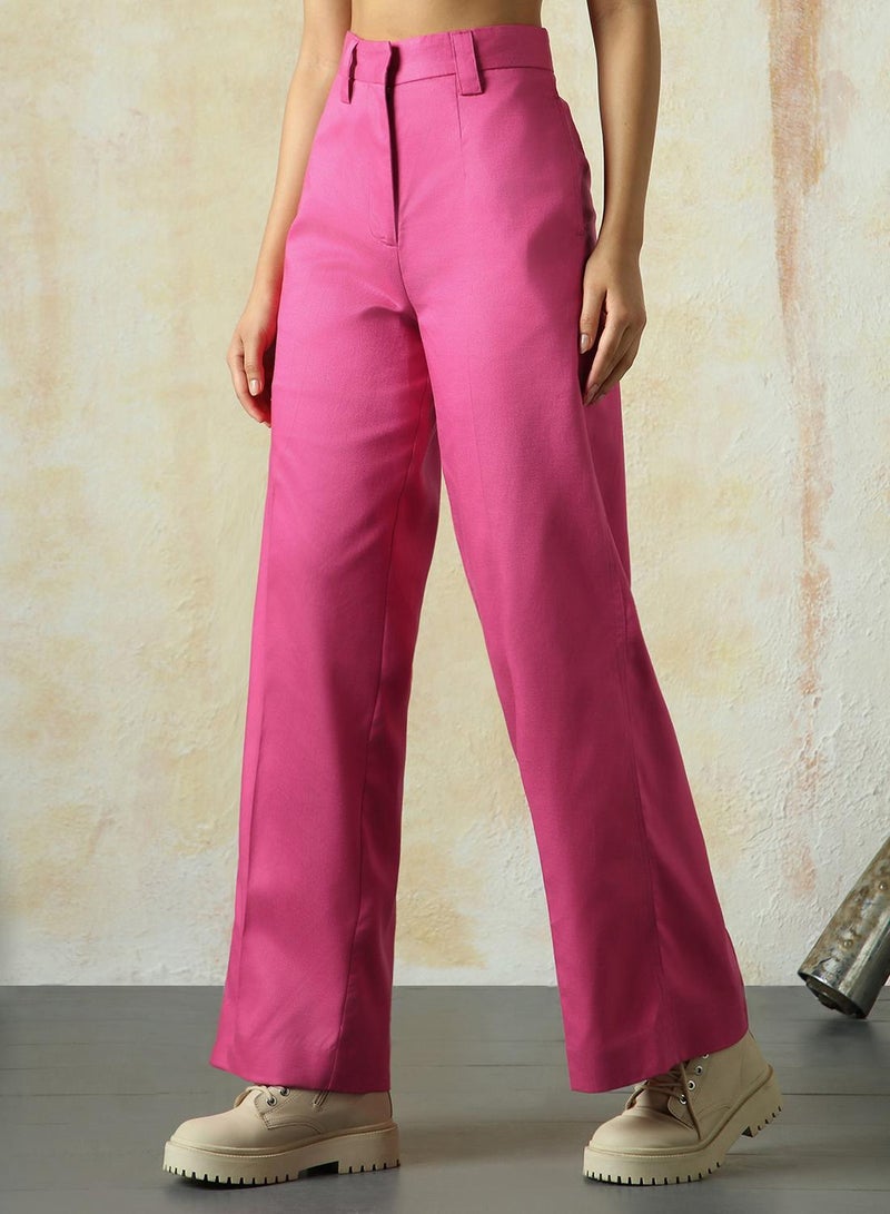 HIGH STAR Women's Magenta Cotton Blend Solid Full Length Chinos Wide Leg Trouser  - Image 3