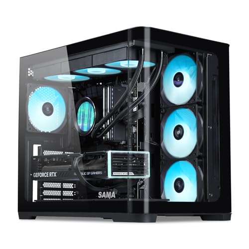 SAMA V60 Mid Tower PC Case Curved Tempered Glass Panel 7120mm ARGB PWM Fans with Fan Hub USB TypeC High Airflow ATX PC Case for Case PC Gaming BackConnect Ready 360mm AIO Support Black - Image 1