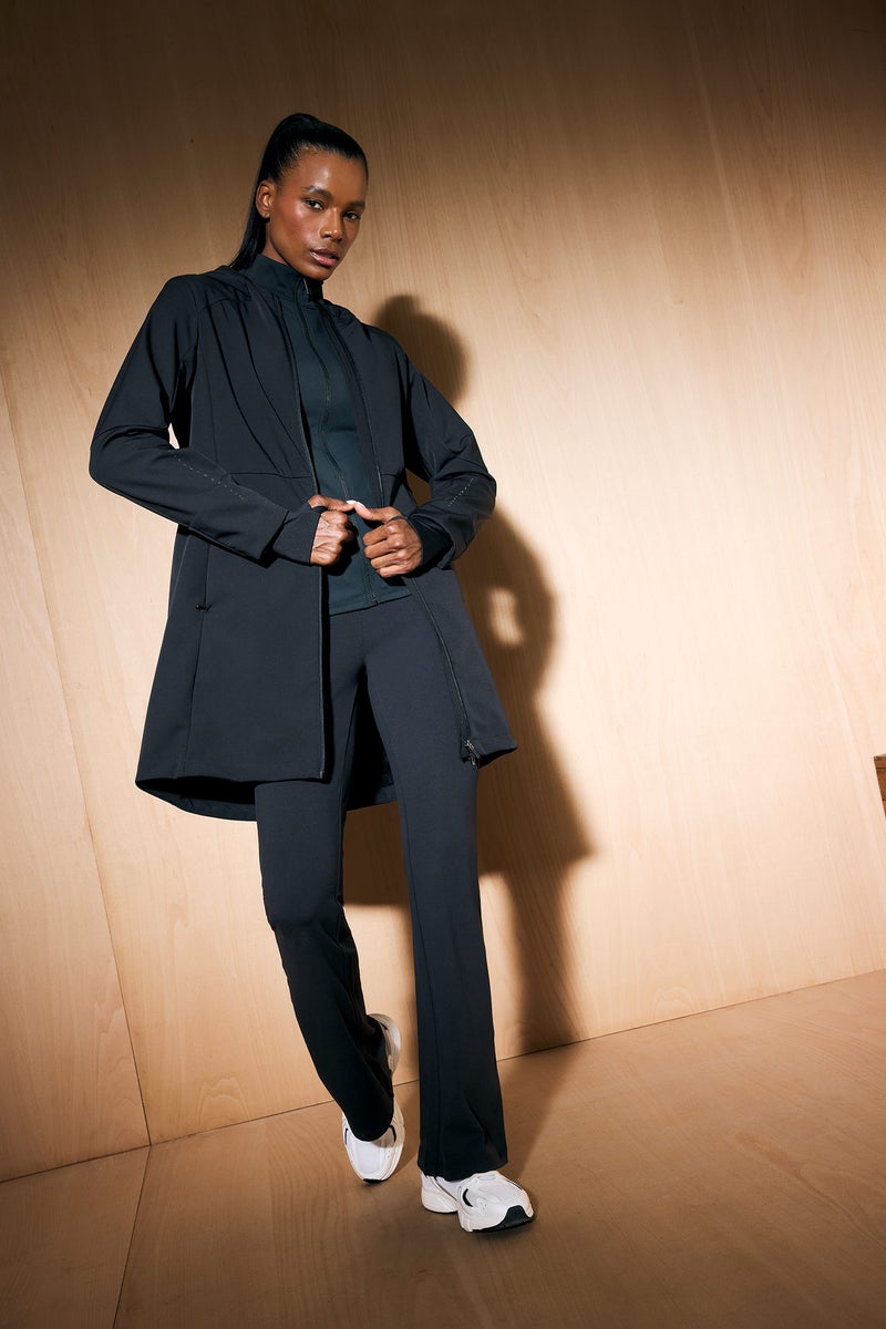 DeFacto Black Woman DeFactoFit Slim Fit Softshell Waterproof Long Jacket Casual - Image 1