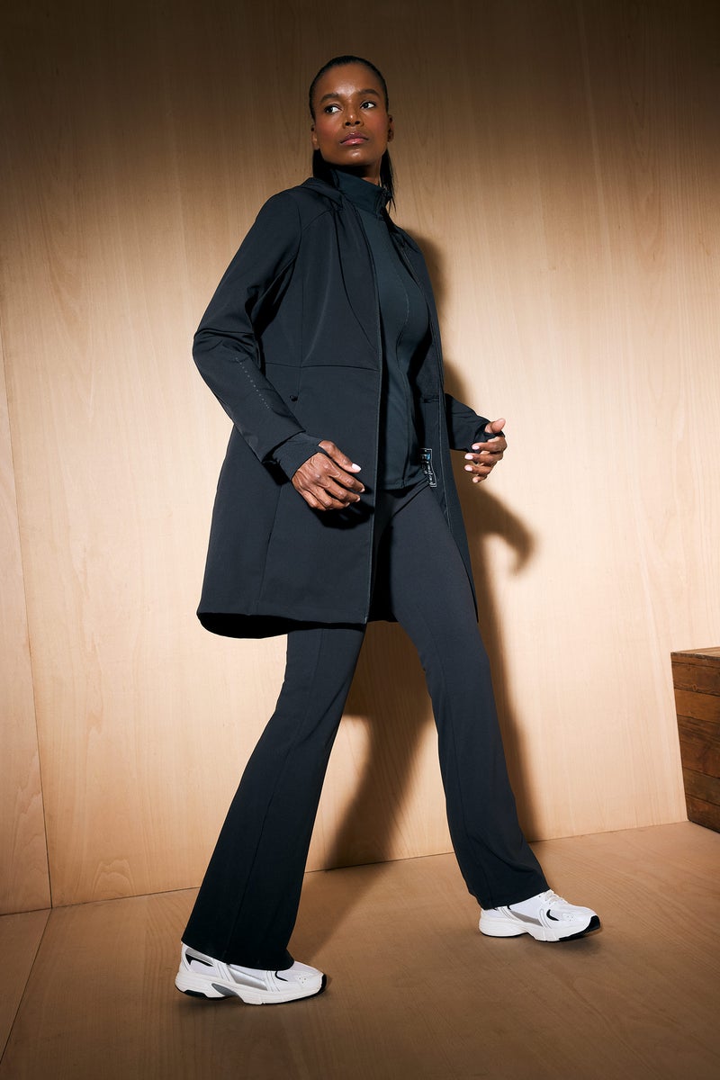DeFacto Black Woman DeFactoFit Slim Fit Softshell Waterproof Long Jacket Casual - Image 2