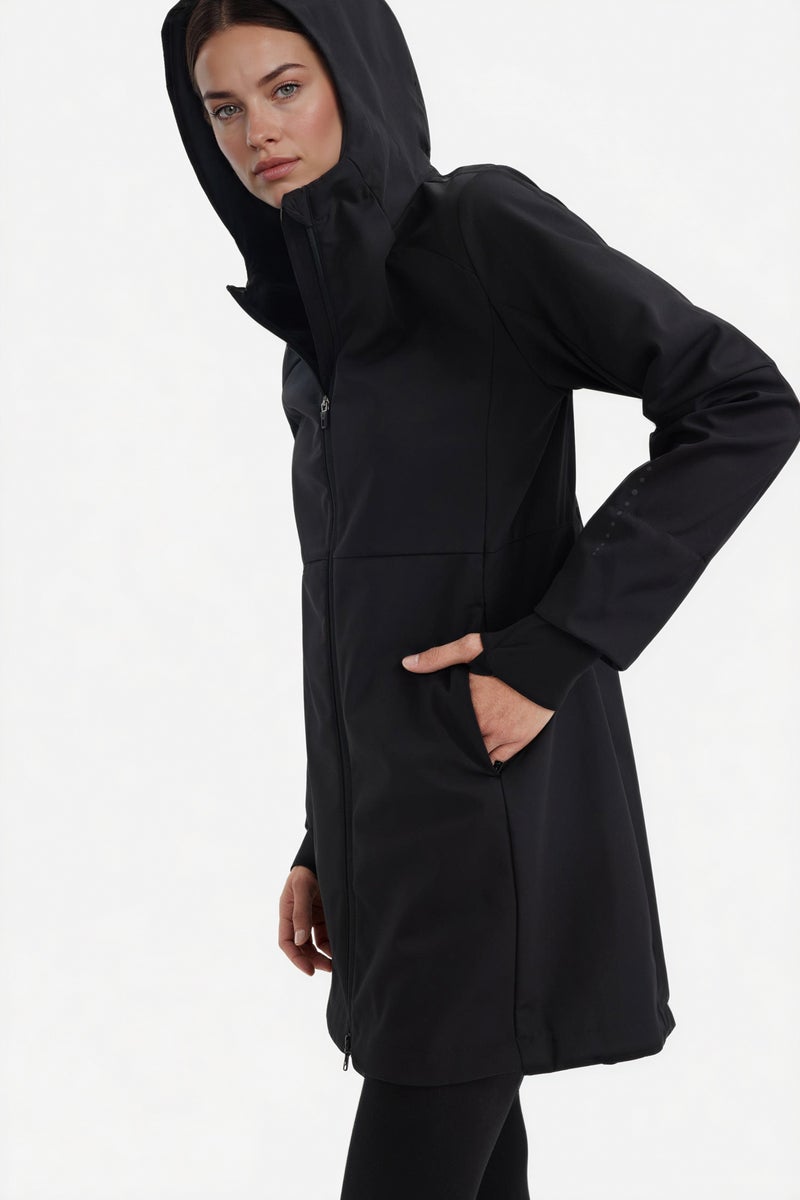 DeFacto Black Woman DeFactoFit Slim Fit Softshell Waterproof Long Jacket Casual - Image 4