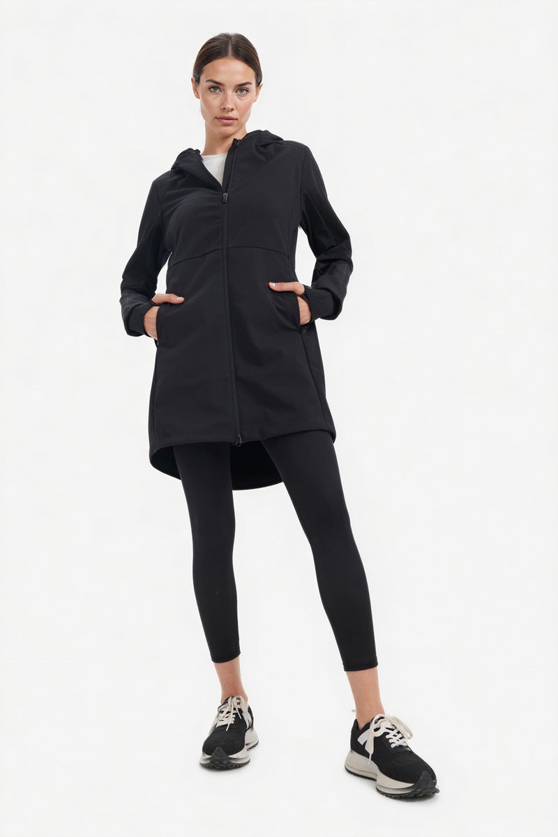 DeFacto Black Woman DeFactoFit Slim Fit Softshell Waterproof Long Jacket Casual - Image 5