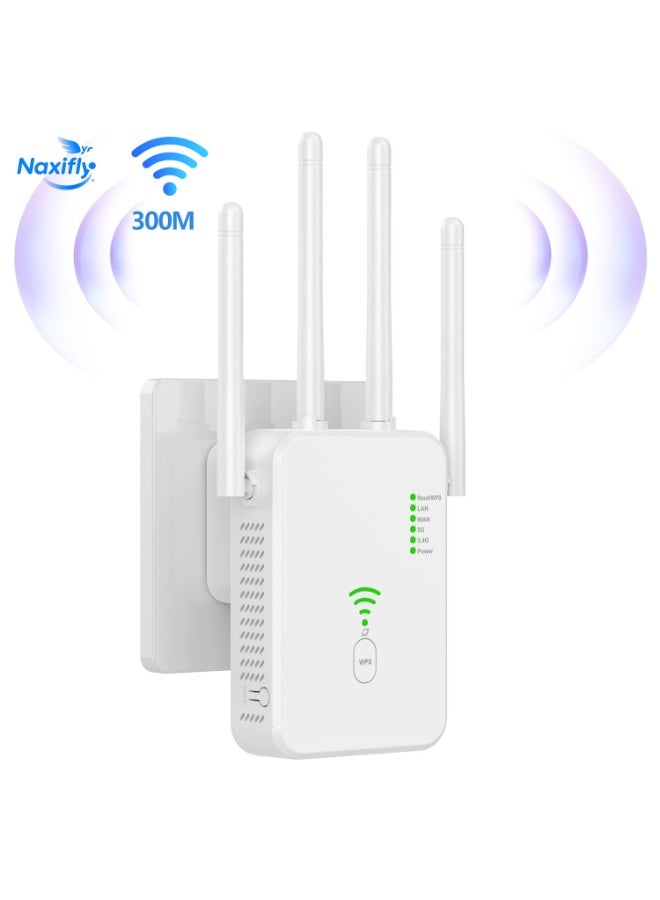 Naxifly WiFi Range Extender, 300M Wireless Router,Wifi Repeater,Ac Dual Band 2.4 Anti-Interference,Wps Function One Click Interconnection,Can Connect to Desktop/Wireless Internet Simultaneously(White) - Image 1