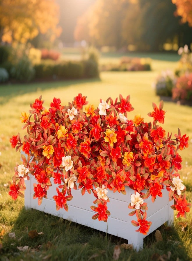 Ammyoo Fall Flowers Artificial for Decoration, Fake Silk Rhododendron Flowers for Outdoors, 2 Bundles Faux Azalea Outside UV Resistant No Fade Floral for Home Garden Balcony Walkway Wedding Party Decor - Image 2